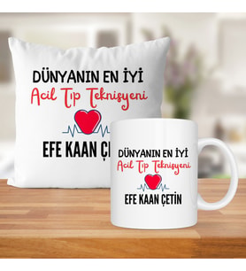 Dünyanın En İyi Acil Tıp Teknisyeni Baskılı Kişiye Özel Kupa Bardak Ve Saten Yastık