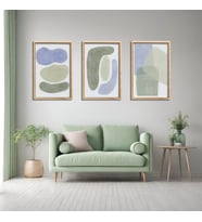 3'lü Ahşap Lamine Çerçeveli Mdf Tablo Pastel Asimetrik Ovaller (Ahşap)