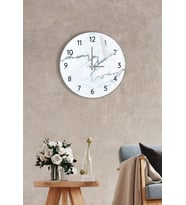 Çap37cm -  Siyah Beyaz Mermer - Dekoratif Cam Duvar Saati