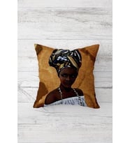 Afrikalı Kız Çift Tarafı Baskılı Gizli Fermuarlı Yastık Kılıfı Kırlent Koltuk Yastık Kılıfı (KAHVE)