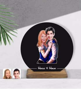 BK Gift Kişiye Özel Sevgililer Karikatürlü Yuvarlak Ahşap Biblo-36