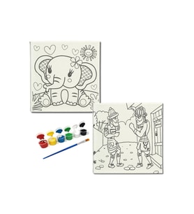 Okul Etkinliği-2'li Tuval Boyama Seti. 20x20 Cm Uv Baskı 6 Akrilik Boya 1 Fırça-model-357