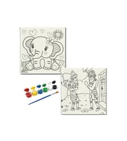 Okul Etkinliği-2'li Tuval Boyama Seti. 20x20 Cm Uv Baskı 6 Akrilik Boya 1 Fırça-model-357