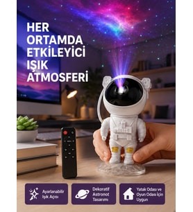 Astronot Yıldız Projeksiyon Lambası 8 Efektli Uzaktan Kumandalı Gece Işığı