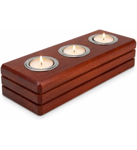 El Yapımı Ahşap Tealight Mumluk, Ceviz Rengi, 3 Mum Kapasiteli, 27x11x6 cm, Dekoratif Hediyelik