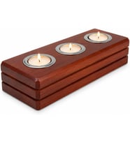 El Yapımı Ahşap Tealight Mumluk, Ceviz Rengi, 3 Mum Kapasiteli, 27x11x6 cm, Dekoratif Hediyelik