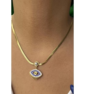 İtalyan Taşlı Göz Çelik Charm Kolye
