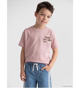 LCW Kids Pembe Bisiklet Yaka Baskılı Erkek Çocuk Tişört