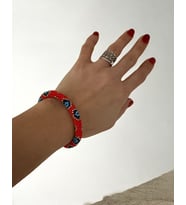 Chibeads Kırmızı Nazar Boncuğu Desenli Bohem Bileklik
