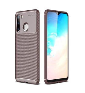 Samsung Galaxy A21 Kılıf Auto Focus Karbon Kapak - Kahverengi