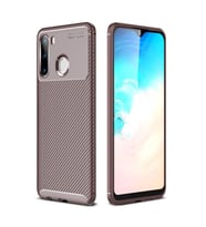 Samsung Galaxy A21 Kılıf Auto Focus Karbon Kapak - Kahverengi