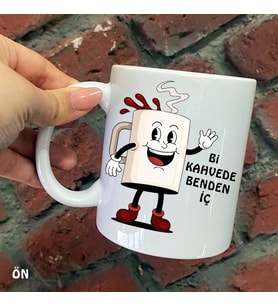 Size Özel Bi Kahvede Benden İç Seramik Baskılı Kupa Bardaklar