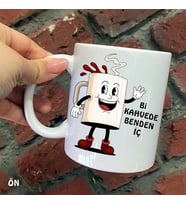 Size Özel Bi Kahvede Benden İç Seramik Baskılı Kupa Bardaklar