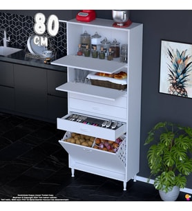 Eliusta Yaren 80 cm Erzak Dolabı 2 Kapaklı 3 Çekmeceli Sepetli Çok Amaçlı Mutfak Kiler Dolabı 80x194x32 cm