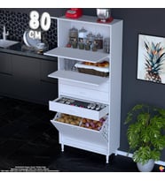 Eliusta Yaren 80 cm Erzak Dolabı 2 Kapaklı 3 Çekmeceli Sepetli Çok Amaçlı Mutfak Kiler Dolabı 80x194x32 cm