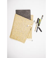 A5 Kitap Kılıfı Fermuarlı Cepli, Çiçekli Kumaş Defter Kılıfı, Çıtçıtlı Organizer (Sarı)