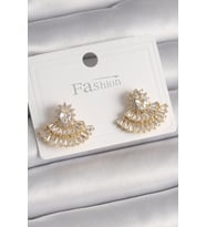 Pirinç Gold Renk Zirkon Taşlı Yelpaze Model Kadın Küpe - TJ-BKP9915 TG-V 7853
