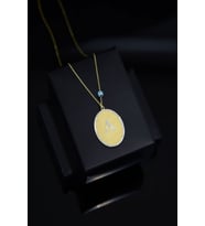 925 Ayar Gümüş Gold Kaplama Gözlü A Harfli Plaka Kolye