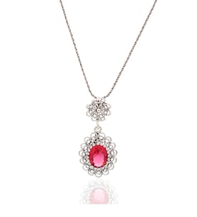Pembe Zirkon Taşlı Elips Model Oksitli Telkari Gümüş Kolye 201021959