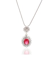 Pembe Zirkon Taşlı Elips Model Oksitli Telkari Gümüş Kolye 201021959