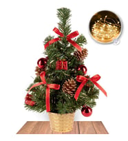 Süslemeli 30 cm Çam Ağacı + 3 Metre Peri Led - Süslü Çam Ağacı - Yılbaşı Çam Ağacı  (Yeşil)