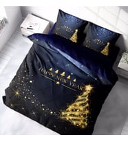 Monohome Yılbaşı Süsü Merry Christmas Çift Kişilik 3D Nevresim Takımı Pamuk Christmas Tree (Lacivert)