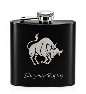 Burcunuza Özel İsimli ve Harfli Siyah Renkli Paslanmaz Çelik Matara / 6 OZ