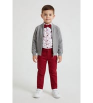 Bordo Keten Pantolonlu Hırkalı Erkek Çocuk Gömlekli 3lü Takım 24551