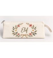 Kişiye Özel Papatya Fiyonk Çelengi Baskılı Fermuarlı Clutch El Çantası Makyaj Çantası