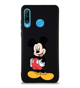 Huawei P30 Lite Soft Premier Kapak Mickey Mouse-E Tasarımlı Silikon Kılıf - Siyah (Şeffaf)