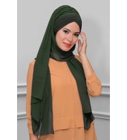 Haki Arkadan Bağlamalı Şal Şifon Çapraz Üç Bantlı Pileli 1458_09