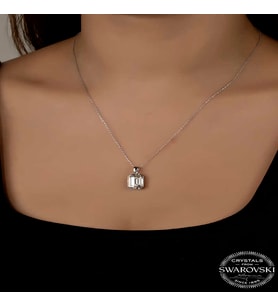 Swarovski Crystal Taşlı Baget Gümüş Kadın Kolye