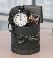Kişiye Özel Fotoğraflı Çerçeve,Cüzdan,Masa Saati Ve Kemer Premium Erkek Seti
