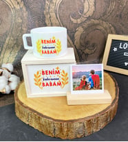Kişiye Özel Fotoğraf Tutucu Ve Benim Kahraman Babam Kutulu Kupa Set
