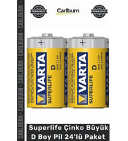 #Pil Kaliteli R20 Standart 15 Volt Dayanıklı Uzun Ömürlü Superlife Çinko Büyük D Boy Pil 24'l