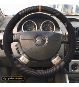 Chevrolet Kalos Dikme Direksiyon Kılıfı Alcantara Süet Mat Karbon Taba Yüzük ve Dikiş HB-Sedan-SX 2004-2008