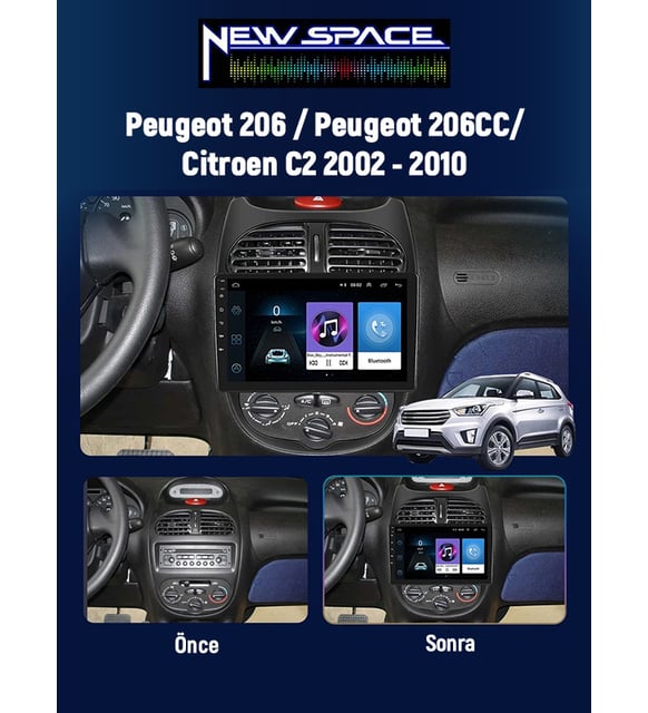 PEUGEOT 206 ANDROİD 6GB RAM 128GB ROM 8 ÇEKİRDEK CARPLAY MULTİMEDYA
