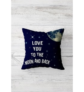 Love You To The Moon And Back Çift Tarafı Baskı Gizli Fermuarlı Yastık Kılıfı Kırlent Yastık Kılıfı (Koyu Lacivert)