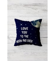 Love You To The Moon And Back Çift Tarafı Baskı Gizli Fermuarlı Yastık Kılıfı Kırlent Yastık Kılıfı (Koyu Lacivert)