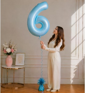 6 Rakamlı Mavi 76 cm Helyum Balon – Folyo Parti Balonu