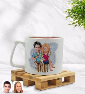 BK Gift Kişiye Özel Sevgililer Karikatürlü Middle Beyaz Kupa Bardak Model 51