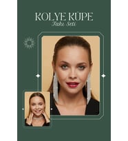 Kadın Glo Model Taşlı Gümüş Pırlanta Su Yolu Kolye Küpe Abiye Düğün Nişan Kına Söz Gelin Takı Seti