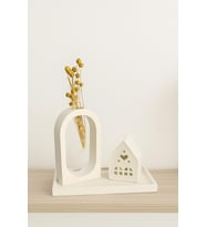Tealight Mum Evli ve Dekor Çiçeklik Vazolu Set (Beyaz)