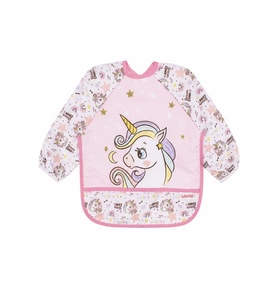 Kız Çocuk Pembe Unicorn Desenli Uzun Kollu Önlük