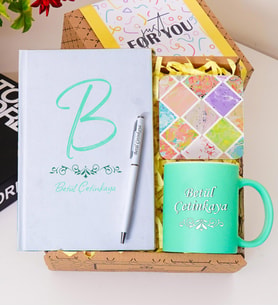 Kişiye Özel Renkli Defter , Yeşil Kupa Bardak, Tükenmez Kalem & Hediye Seti