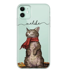 Atkılı Kedi Tasarımlı Şeffaf Telefon Kılıfı (Tüm Modeller Mevcuttur)