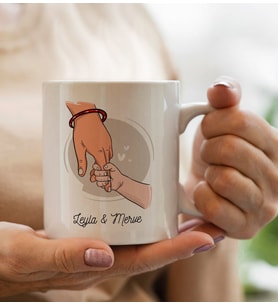 BK Gift Kişiye Özel Anne-Çocuk El Tasarımlı Kupa Bardak -2, Anneye Hediye, Yeni Doğum Hediyesi