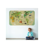 Eğitici Dünya Haritası Dünya Atlası Çocuk Ve Bebek Odası Duvar Sticker-3773-60x105
