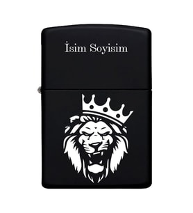 Aslan Kral Desenli Kişiye Özel İsimli Benzinli Siyah Metal Çakmak