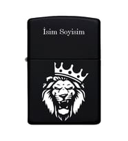 Aslan Kral Desenli Kişiye Özel İsimli Benzinli Siyah Metal Çakmak